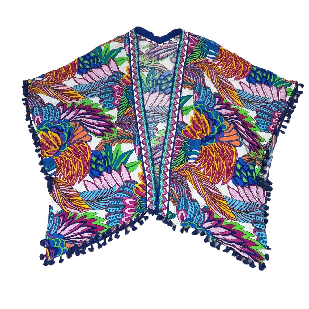 Trina Turk Paradise Plume Kimono Swim Cover-up In Multi OS FLAWED Repair